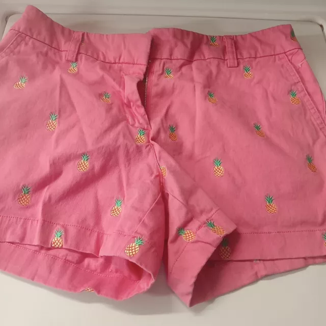 British Khaki Shorts Womens Size Six Pink Pineapple Chino MISSING BUTTON READ
