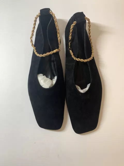 Zara Black Flats Size 39 US 9 Whith Chains