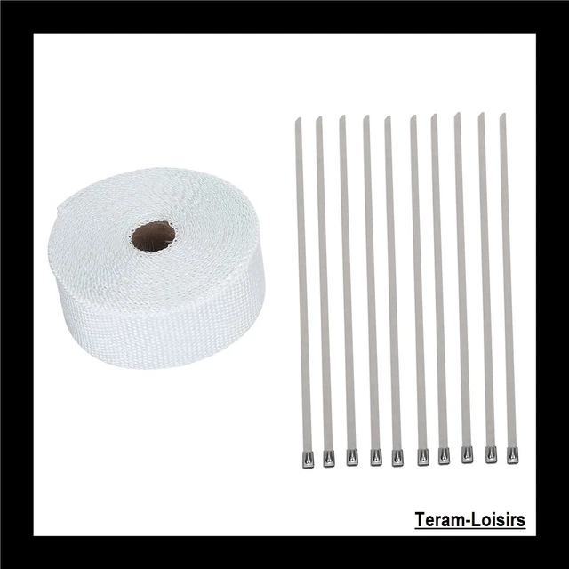 Bande thermique isolante noir 10M Colliers inox pour collecteur et échappement