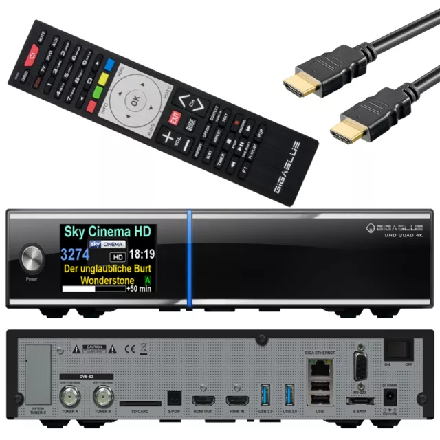 Gigablue Quad 4K UHD SAT-Receiver 2x DVB-S2 FBC Multiroom IPTV + LCD + Ultra HD