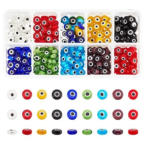 350 Pcs 8mm Lampwork Evil Eye Beads, 9 Colors Real Glass Turkish Beads, DIY