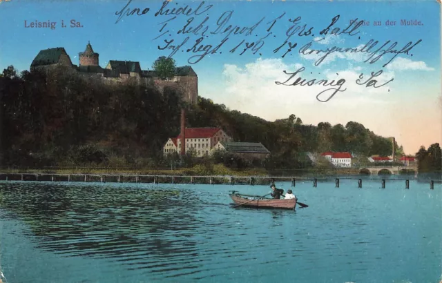 Partie an der Mulde mit Burg Mildenstein Leisnig Sachsen Postkarte AK 1916