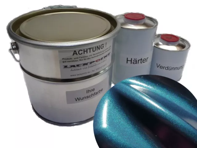 1,75 Liter Set 2K Car Paint Green Blue Metallic No Clear Varnish Color Gloss Ne