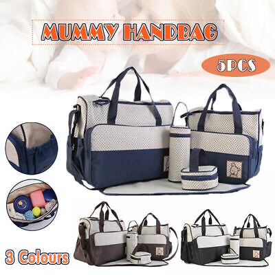 5Pcs Mummy Handbag Diaper Bags Set Shoulder Baby Nappy Changing Bag Travel ACB