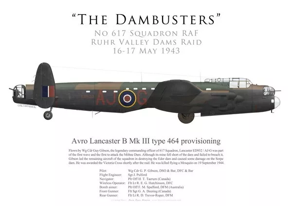 Print Avro Lancaster, W/C Guy Gibson, 617 Sqn, Operation Chastise (by G. Marie)