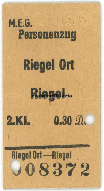Orig. Fahrschein Fahrkarte MEG Bahnhof RIEGEL ORT - RIEGEL Baden 1962