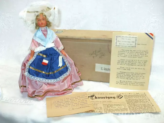 Vintage Costume Doll Champagne France World Wide Doll Club Original Papers & Box