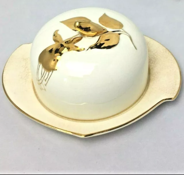 Vintage Grimwades Royal Winton England Gold  Floral Covered Cheese Butter Dish
