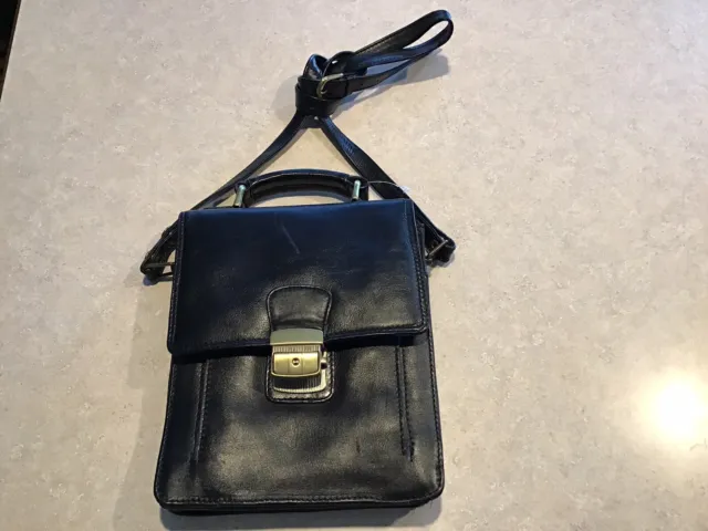 Vintage East West 70’s Black Leather London Crossbody Messenger Bag