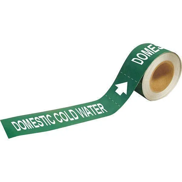 BRADY Pipe Marker, Domestic Cold Water, 2 In.H 73886