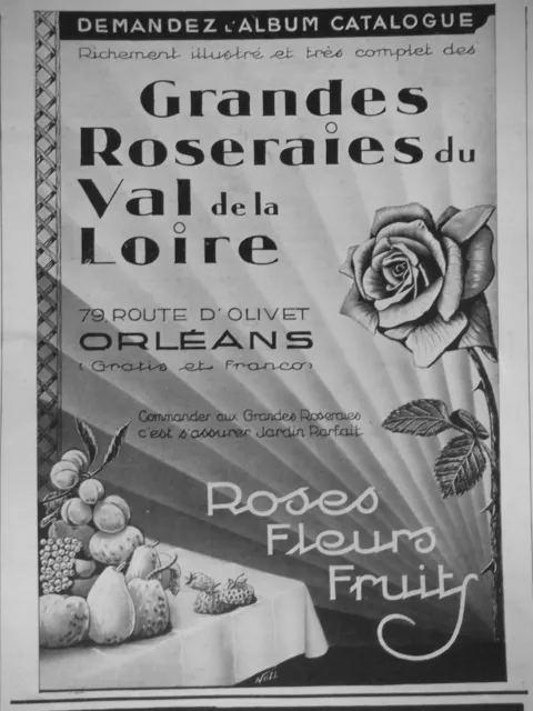Publicité 1932 Grandes Roseraies Du Val De Loire Roses Fleurs Fruits