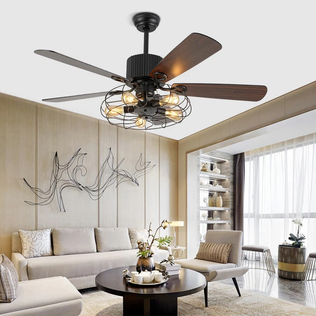 52& RUSTIC EDISON Industrial Ceiling Fan 3Speed W/Cage Light And
