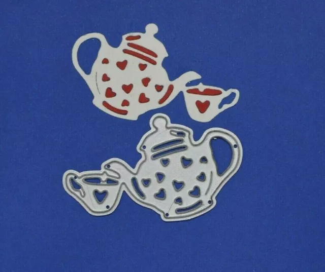 Pouring Tea Pot & Tea Cup + Hearts Metal Cutting Die, Card Making *UK SELLER* A7