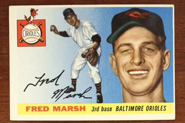 CARTE VINTAGE BASEBALL TOPPS 1955 FRED MARSH 3ème Base Baltimore ...