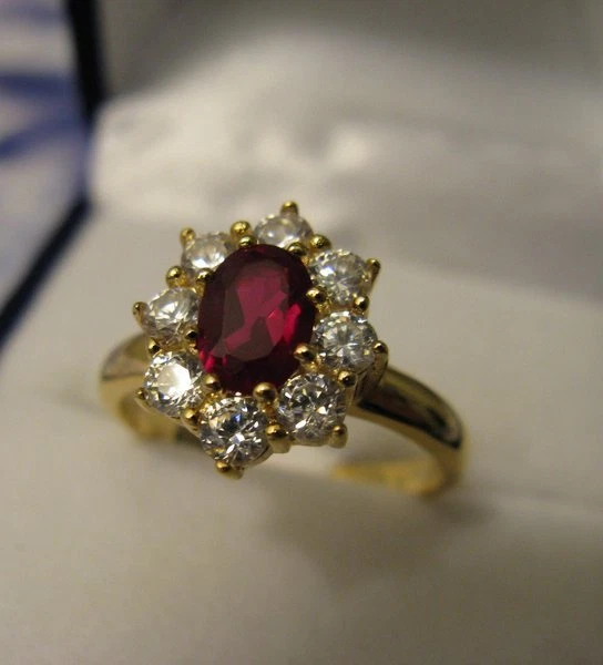 Bague Femme Fleur Marquise Rubis Et CZ Plaqué Or 18K Taille 54 - Dolly-Bijoux, Fabriqué En France, Neuf étiqueté