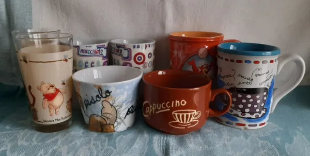 Lotto 8 pz di tazze e bicchieri, varie misure, da cappuccino, latte e caffè mug