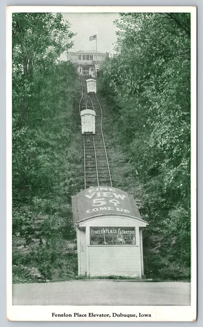 c1960s Fenelon Place Elevator Dubuque Iowa Mississippi River Vintage Postcard