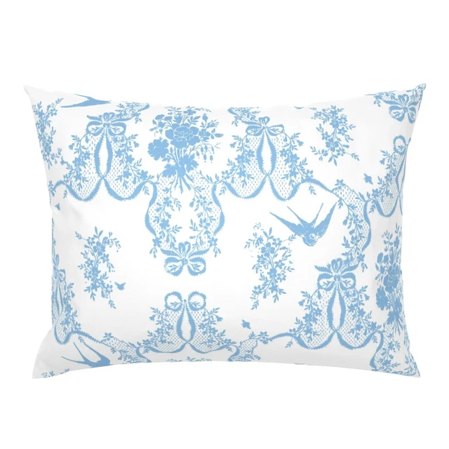 Decorative Toile Floral Birds Pale Blue Damask Pillow Sham by Spoonflower