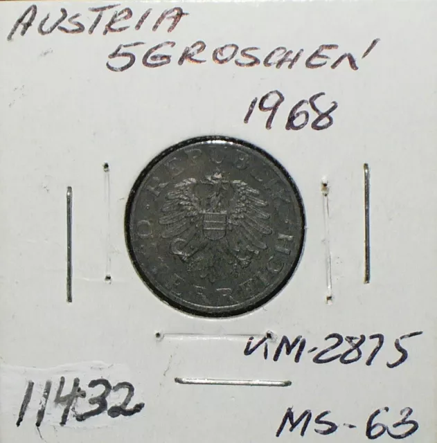 Austria 1968 5 Groschen Zinc Uncirculated Coin