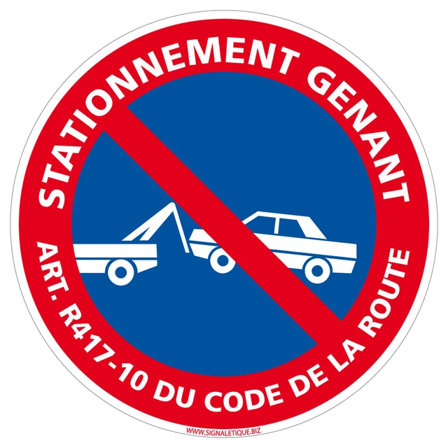 Panneau Stationnement Gênant Art. R37-1 du Code de la Route. Autocollant Station