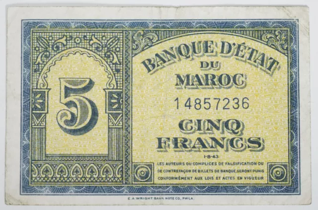 Morocco 5 Francs 1943