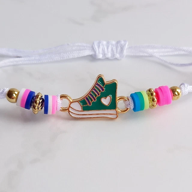 Grüner Sneaker Schuh Emaille Charm Armband, buntes Seilarmband Geschenk