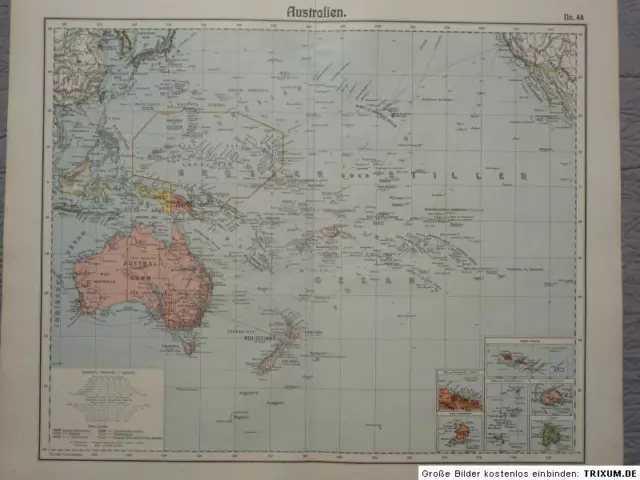 Landkarte von Australien, Stiller Ozean, 1912 Herkt