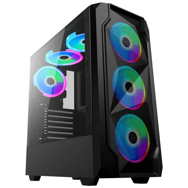 GAMING PC CASE Atx Mesh Mid Tower With 120Mm Rgb Ring Fan New Uk £38.95