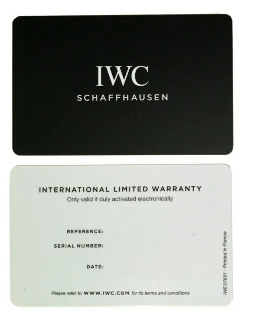 IWC Schaffhausen Watch Warranty Guarantee Certificate Open Blank Card