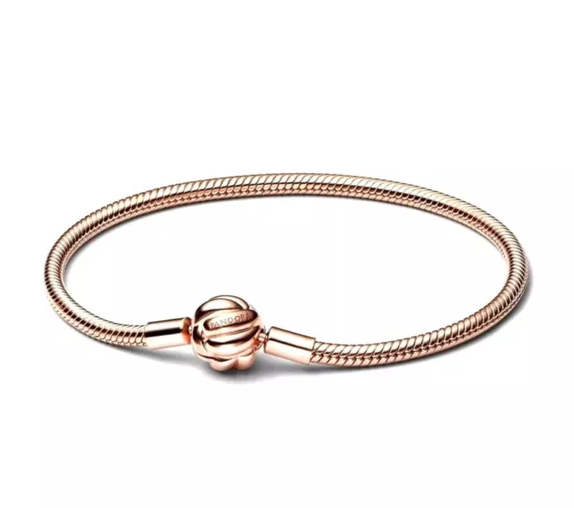 PANDORA~14K Rose Gold Love Knot Clasp Snake Chain Charm Bracelet #582422C00~NEW