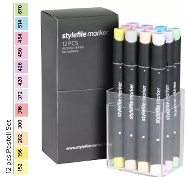 Stylefile Marqueur Graphique 12er Pastel Ensemble Box Kit Graffiti Alkoholmarker