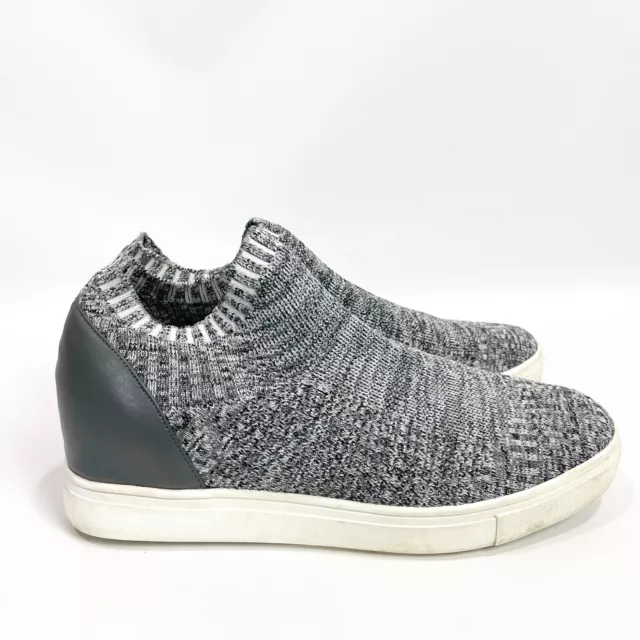 Steve Madden Womens 8.5 Sneaker Sly Hidden Wedge Gray Multi Knit Pull On Shoe