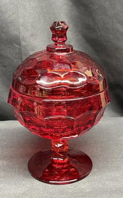 Vintage Viking Glass Ruby Red Footed Candy Dish With Lid Pre Owned USA Made