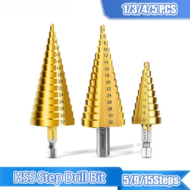 3Pcs Step Drill Bit Titanium Plating Wood Hole Cutter Cone Drill Power Tools Set