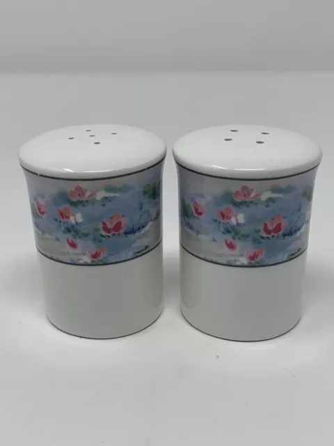 Vintage Japan-P  Hand Painted Floral  Blue/Pink Salt and Pepper Ceramic Shakers.