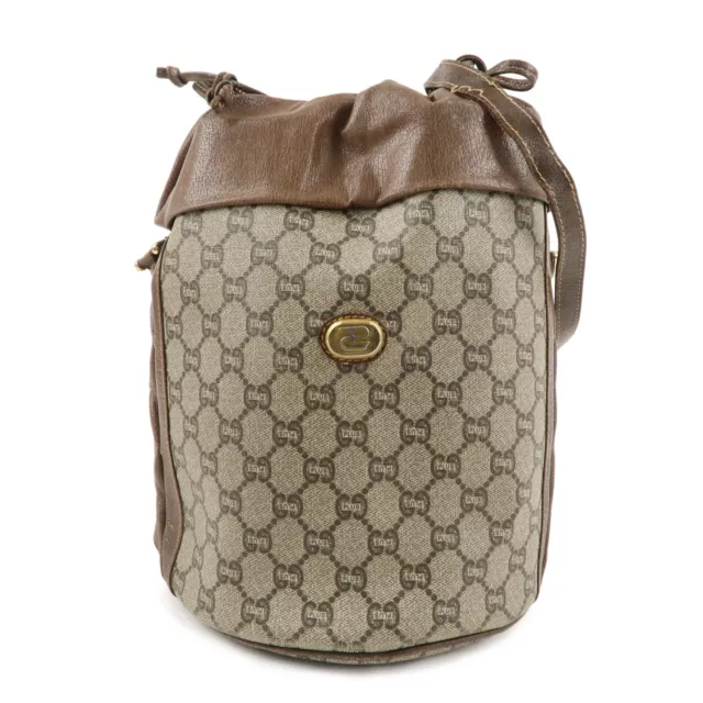 Authentic GUCCI Old Gucci GG Plus Leather Shoulder Bag Beige Brown Used F/S