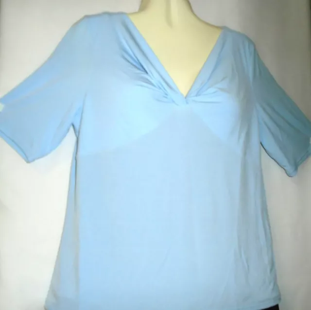 George Womens Blouse Top Knit Stretch Sleeves Long Empire Waist Size XL Blue