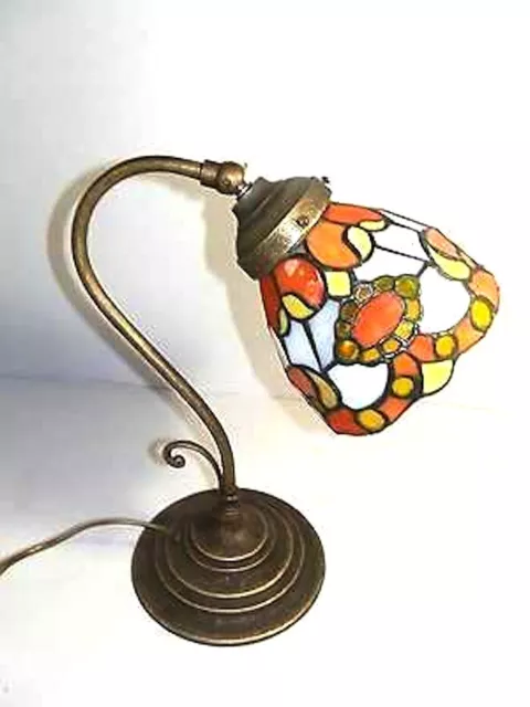 Lampada da tavolo in ottone con vetro Tiffany abat-jour fiori d'arancio a mano