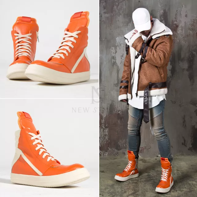 NewStylish Mens Casual Shoes Contrast orange high-top sneakers