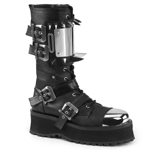 DEMONIA Platform Mid Calf Goth Punk Boots Black Size 9- Neptune 100