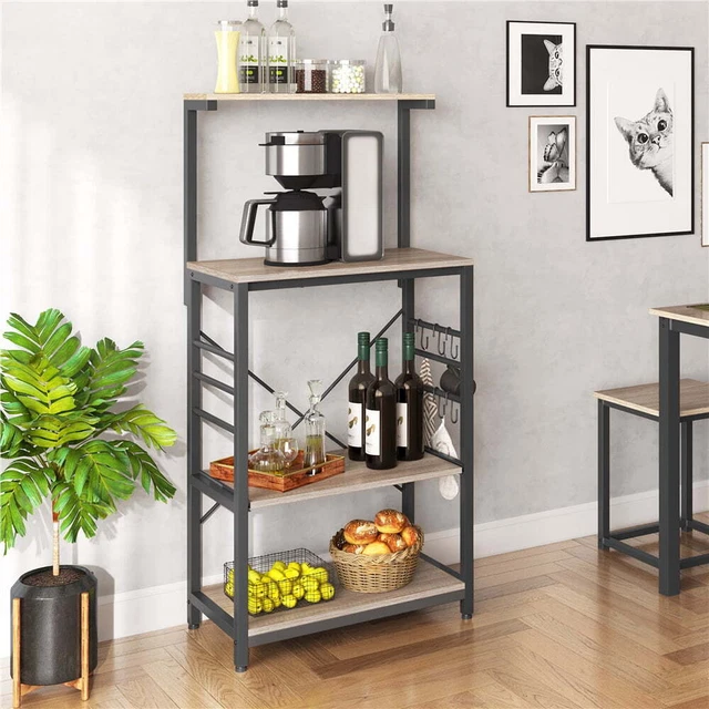 4-Tier Kitchen Cart Bakers Rack with Side Hooks,barn-style and industrial design