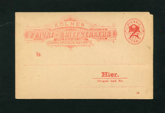 Kölner Privat Briefverkehr Karte - 2 Pfennig  (Auk)