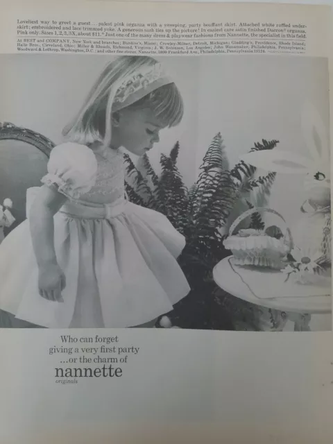 1968 Nannette Originali Little Girl Festa Bouffant Pasqua Abito Vintage Ad