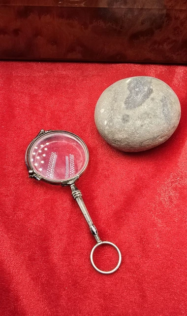 Lorgnon Face à Main Pliable En Argent Massif - XIXe Siècle, Ancien, Occasion