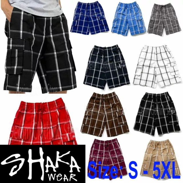 Shaka Wear Men's Checkered Relaxed Fit Plaid Cargo Shorts Loose Fitting S - 5XL