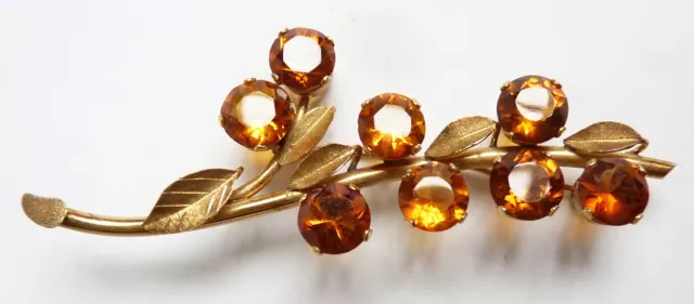 Broche feuillage  OR massif 18 k + citrines  Bijou ancien gold brooch