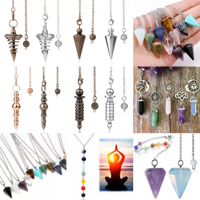 Natural Quartz Crystal Stone Pendant Chakra Pendulum Necklace Healing Reiki Yoga