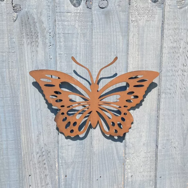 Garden Wall Art Decoration Ornament 35cm Rusty Metal Butterfly Outdoor Fence