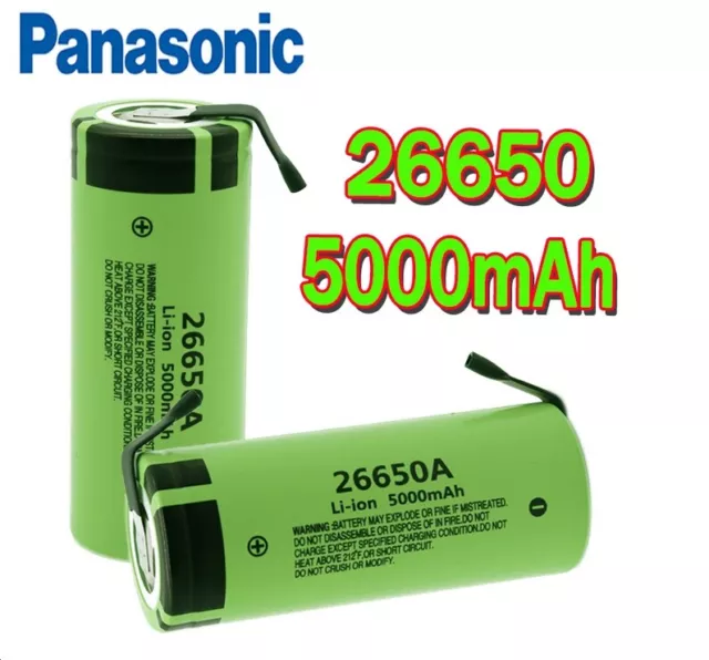 Batteria battery ricaricabile  26650 A 5000mAh 3.7V litio 1 pezzo Panasonic tabs