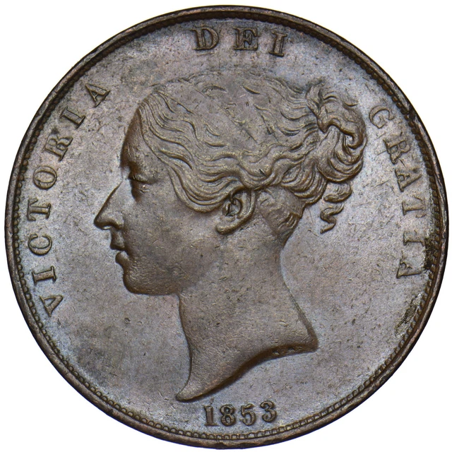 1853 Penny (Ot) - Victoria British Copper Coin - Very Nice